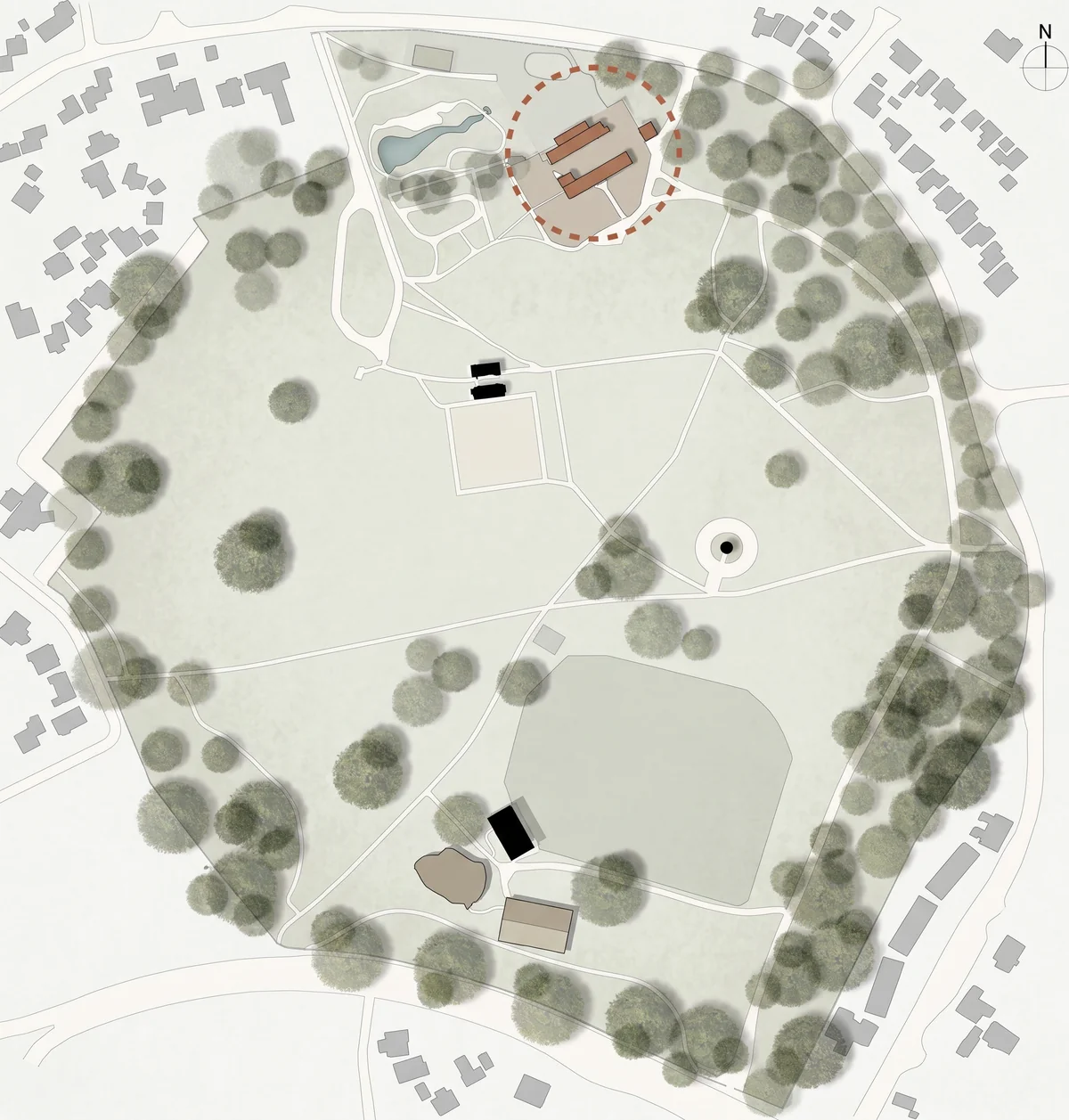 Plan of Horsforth Hall Park with the stables highlighted
