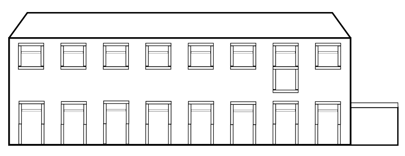 Line drawing of the Stables building at Horsforth Hall Park
